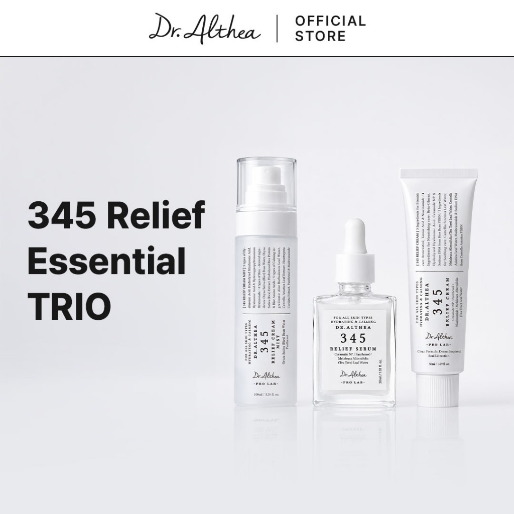 ดร. Althea 345 Relief Essential TRIO | เดลี่ รีลีฟ แคร์ สําหรับผิวแพ้ง่าย | 345 Relief Mist 100ml + 345 Relief Serum 30ml + 345 Relief Cream 50ml