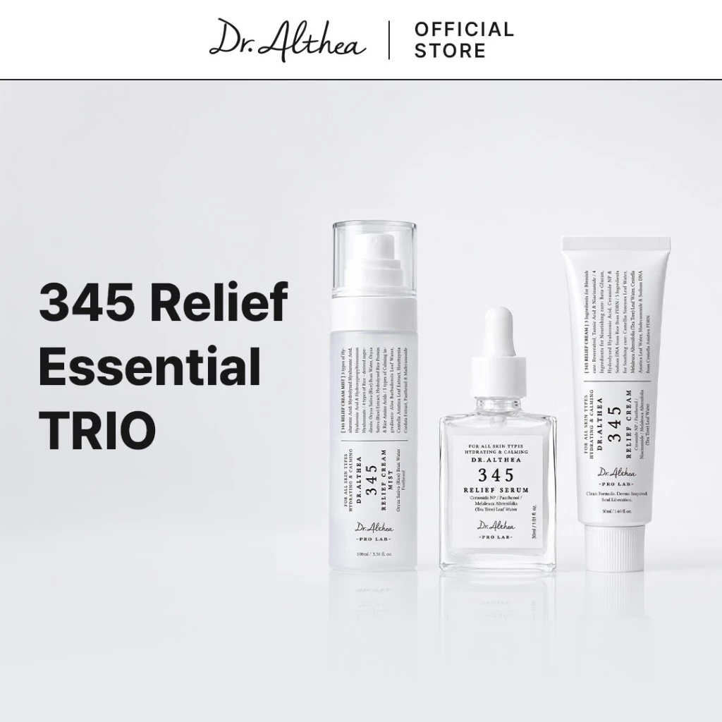 ดร. Althea 345 Relief Essential TRIO | เดลี่ รีลีฟ แคร์ สําหรับผิวแพ้ง่าย | 345 Relief Mist 100ml + 345 Relief Serum 30ml + 345 Cream 50ml