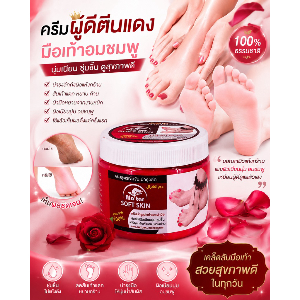 Alat Sof Skin ครีมบำรุงเท้าอมชมพูแบบผู้ดีตีนแดงด้วยครีมผงเลือดกวาง 100% ธรรมชาติ
