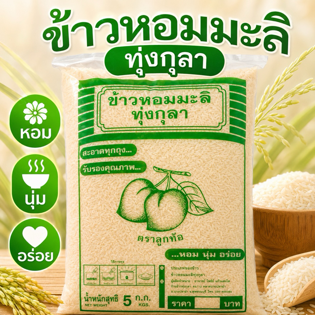 (ส่งฟรี+โค้ดลด) ข้าวหอมดอกมะลิ105 ใหม่ 5 กก. เกรดส่งออก ขายมาแล้วกว่า30 ปี หอมมะลิแท้จากทุ่งกุลา