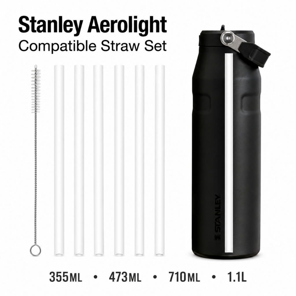 STANLEY AEROLIGHT COMPATIBLE STRAW SET 6 ชิ้นพร้อมแปรงทําความสะอาด BPA-FREE 355ML 473ML 710ML 1.1L
