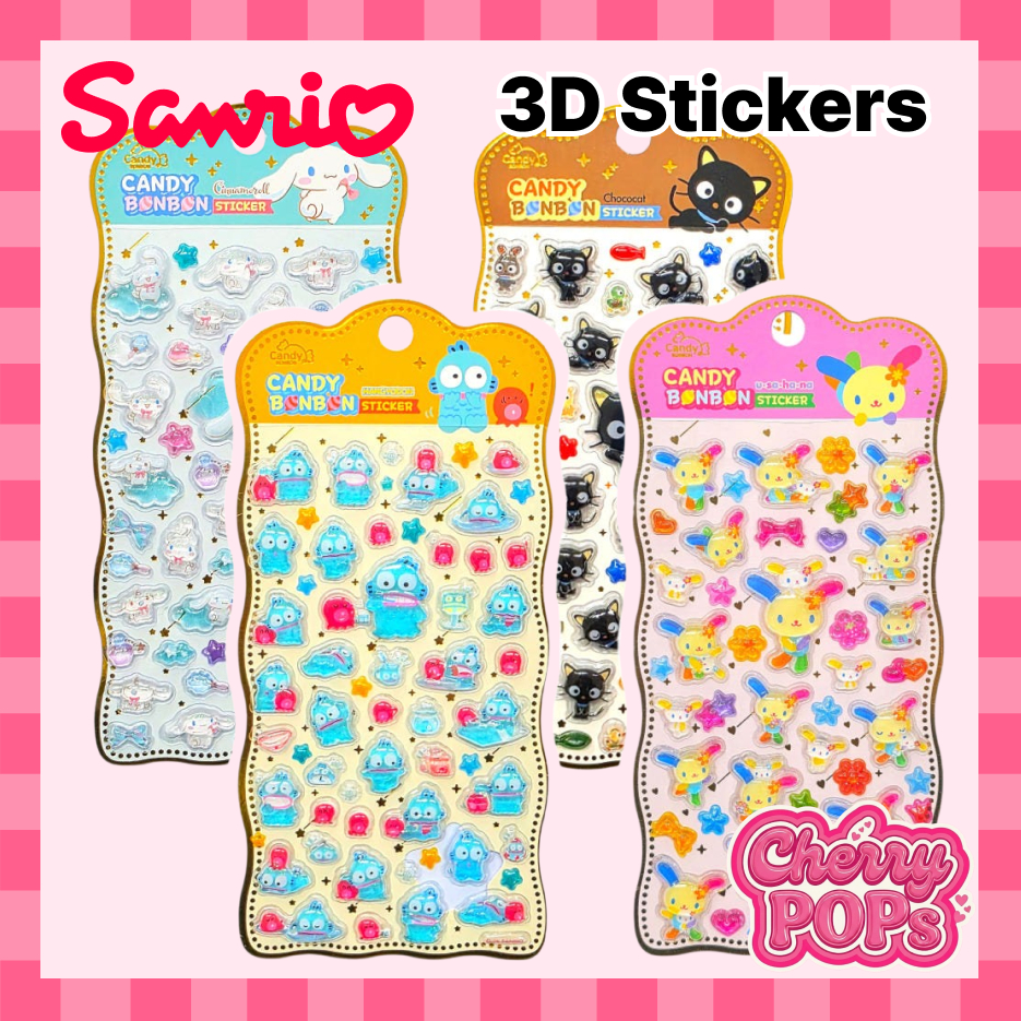 [Sanrio] Character 3D Candy BonBon Stickers - Cute Cinnamoroll Hangyodon Chococat Usahana Epoxy Sticker, Journal Planner Deco จัดส่งจากเกาหลี