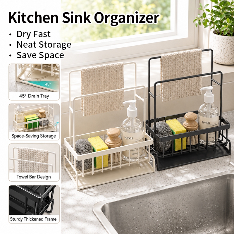 จัดส่งในวันเดียวกัน Kitchen Shelving Unit Sink Dish Drainer ทําความสะอาดเครื่องมือชั้นเก็บ