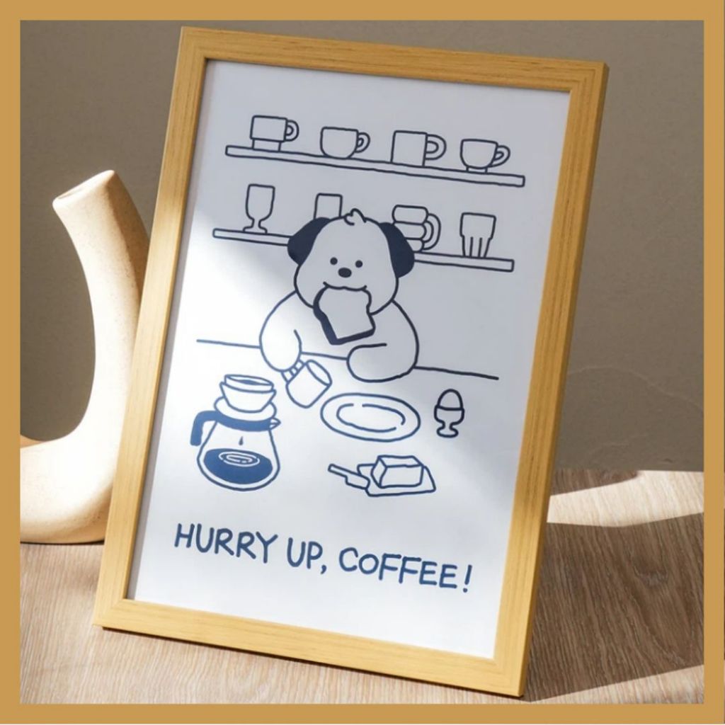 Daiso Coffee Mood A4 Wall Frame Cozy Café Illustration Decor