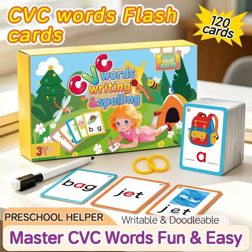 CVC Words Writable Spelling Flash Cards 120 ชิ้น