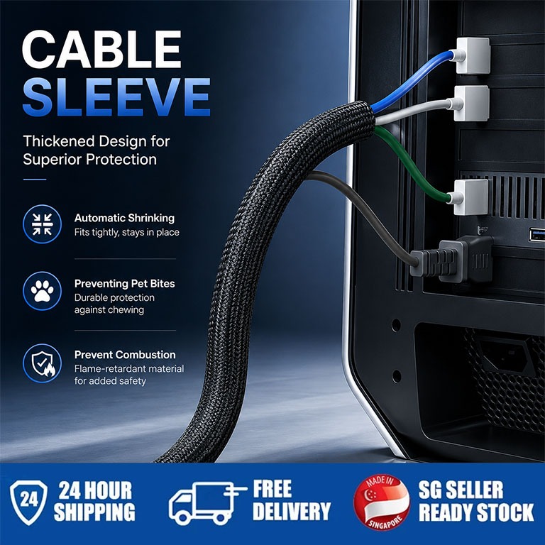 SG Cable Management Sleeves Split Cord Protector Wire Loom ท่อป้องกันลวดสําหรับ Home Office TV PC