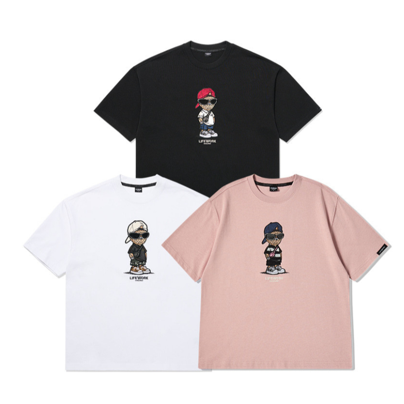 LIFEWORK KOREA Kids Street Snapback Bulldog เสื้อยืดแขนสั้น Unisex Regular Fit Cotton Tee 3 สี LK262TS516