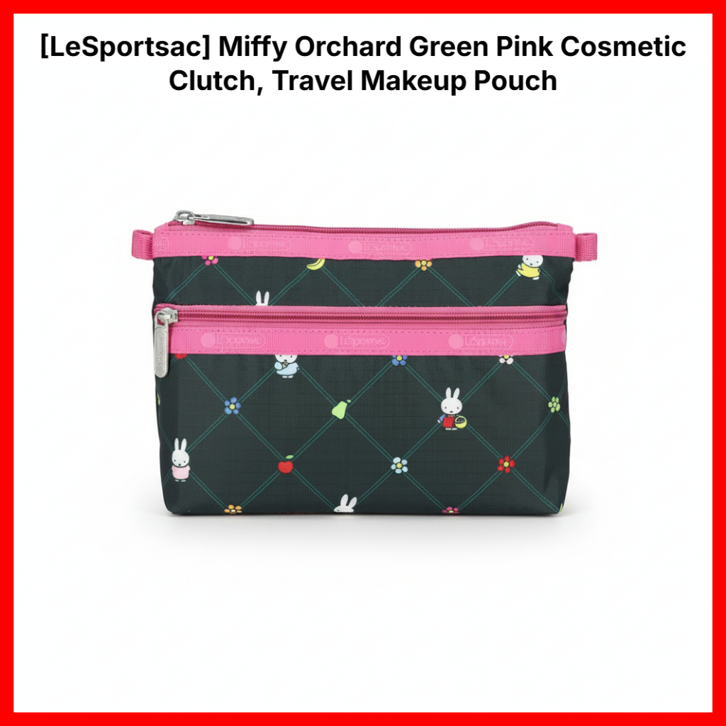 [lesportsac] Miffy Orchard Green/Pink Cosmetic Clutch, 1 ชิ้น / Korean Cosmetic Clutch / Stylish Des