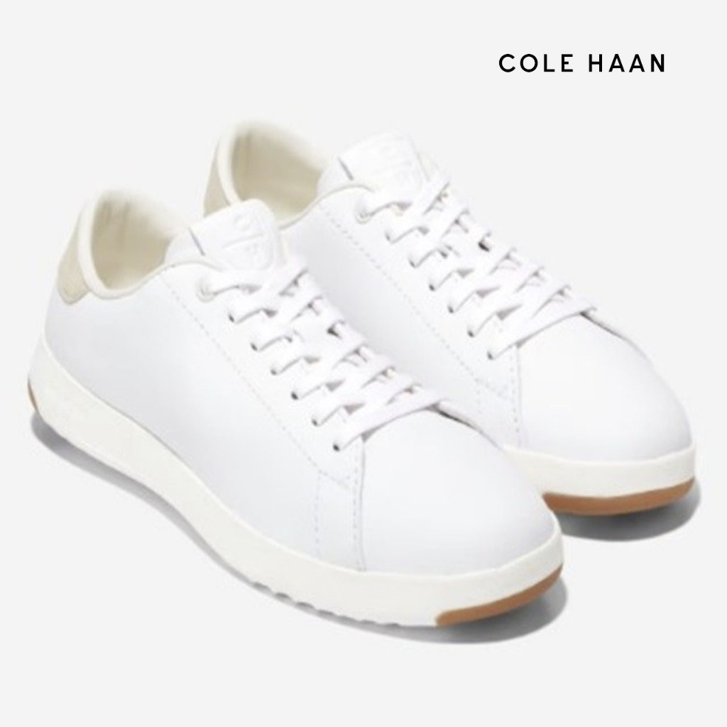 [Cole Haan] รองเท้าผ้าใบเทนนิส GrandPro สําหรับผู้หญิงรองเท้าลําลองหนังสีขาว