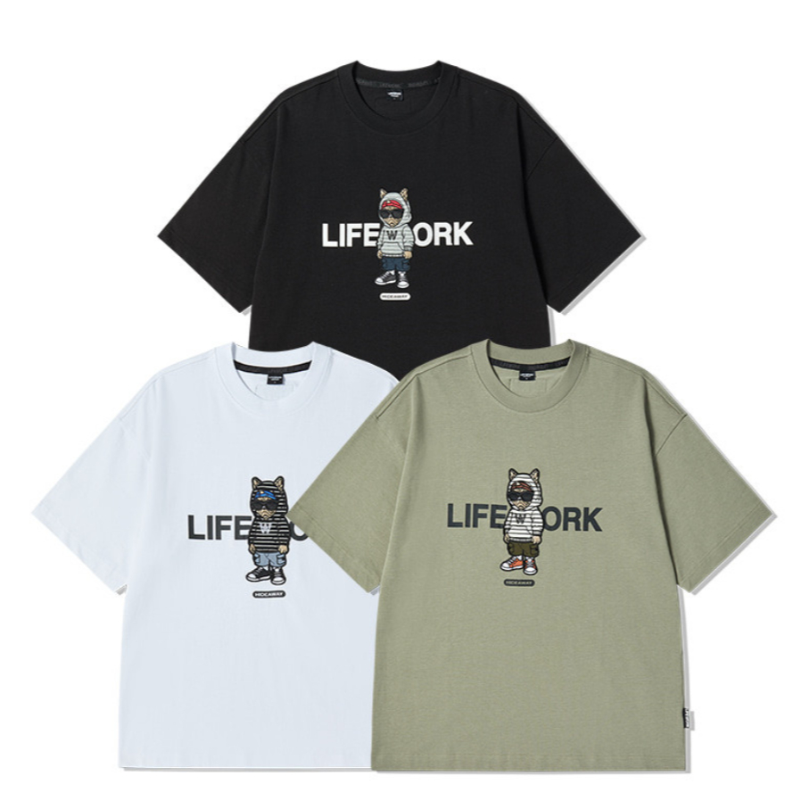 LIFEWORK เกาหลีเด็ก Hood Hipdog Applique เสื้อยืดแขนสั้นปกติ Fit Cotton Tee 3 สี LK262TS506 6350404