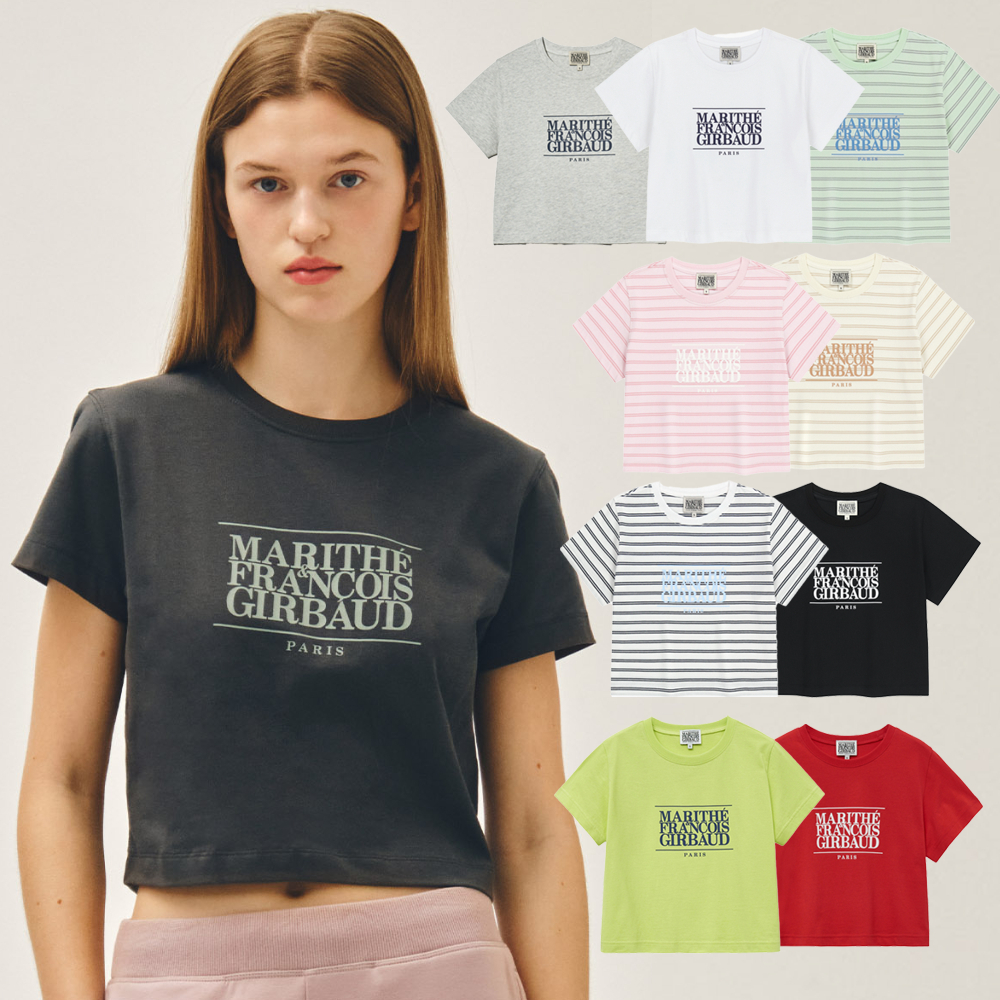 Marithe FRANCOIS GIRBAUD สีใหม่สําหรับผู้หญิง W CLASSIC LOGO CROP Tee เสื้อยืดแขนสั้น ALL สี