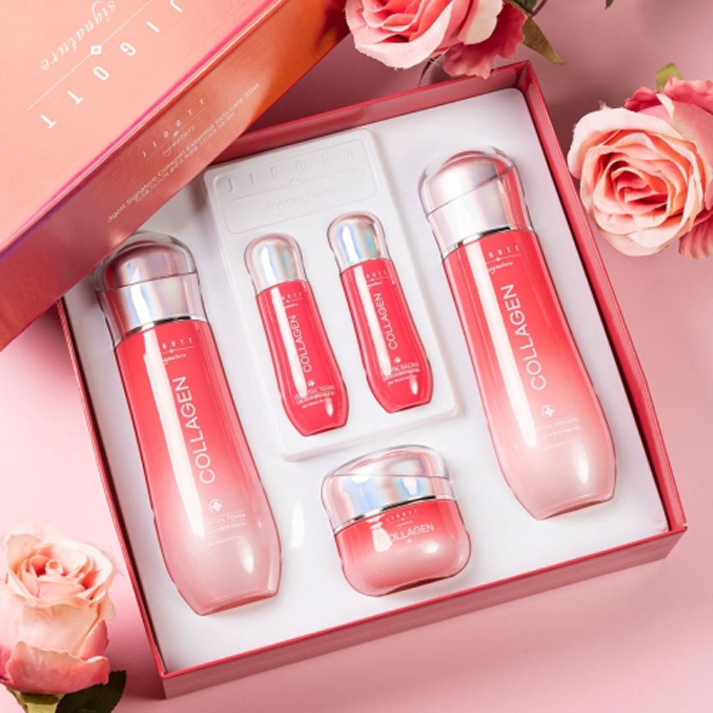 JIGOTT Signature Collagen Essential Skincare Set 3PCS Toner Emulsion Cream Korean Moisturizing Care