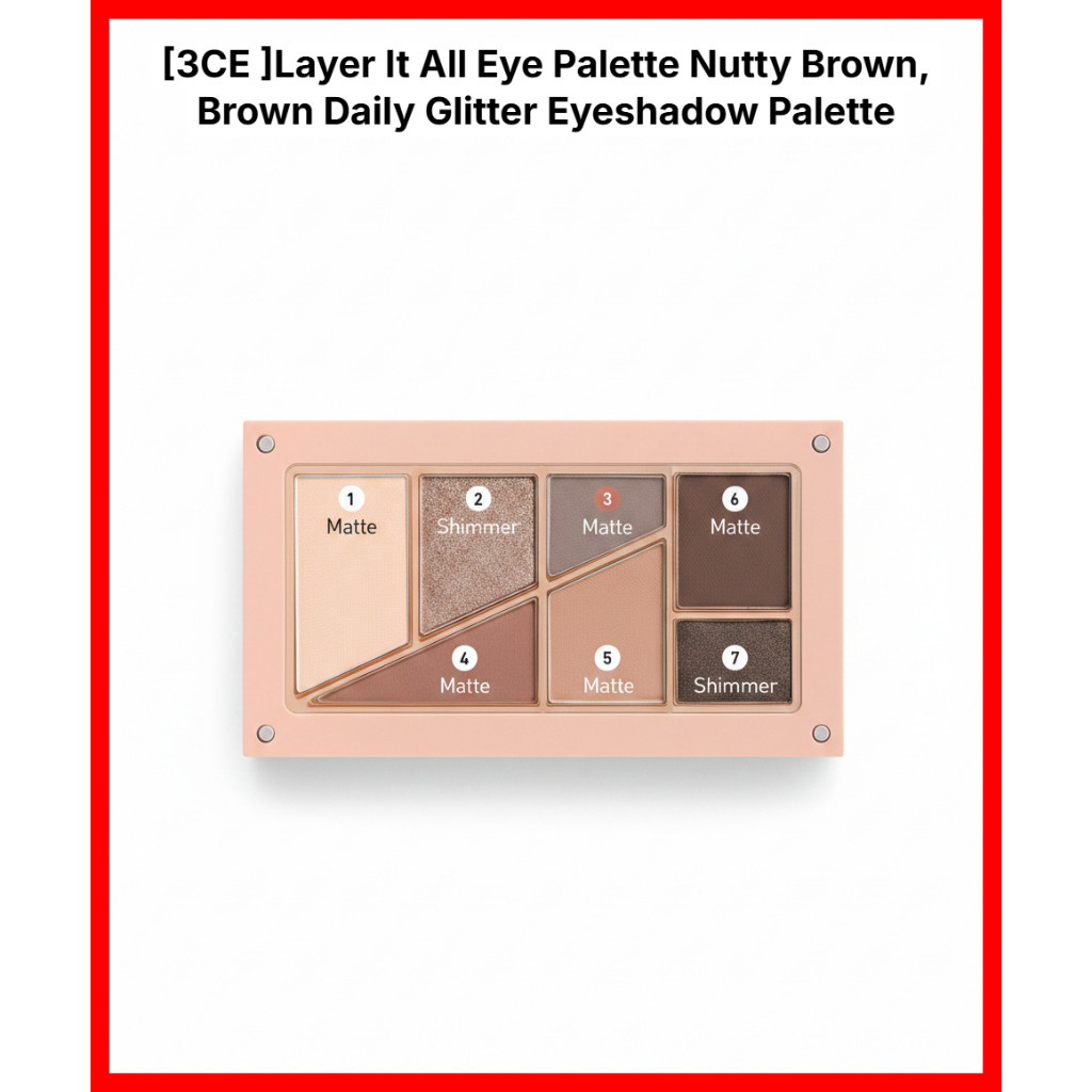 [3CE] Layer It All Eye Palette Nutty Brown, Brown Daily Glitter Eyeshadow Palette