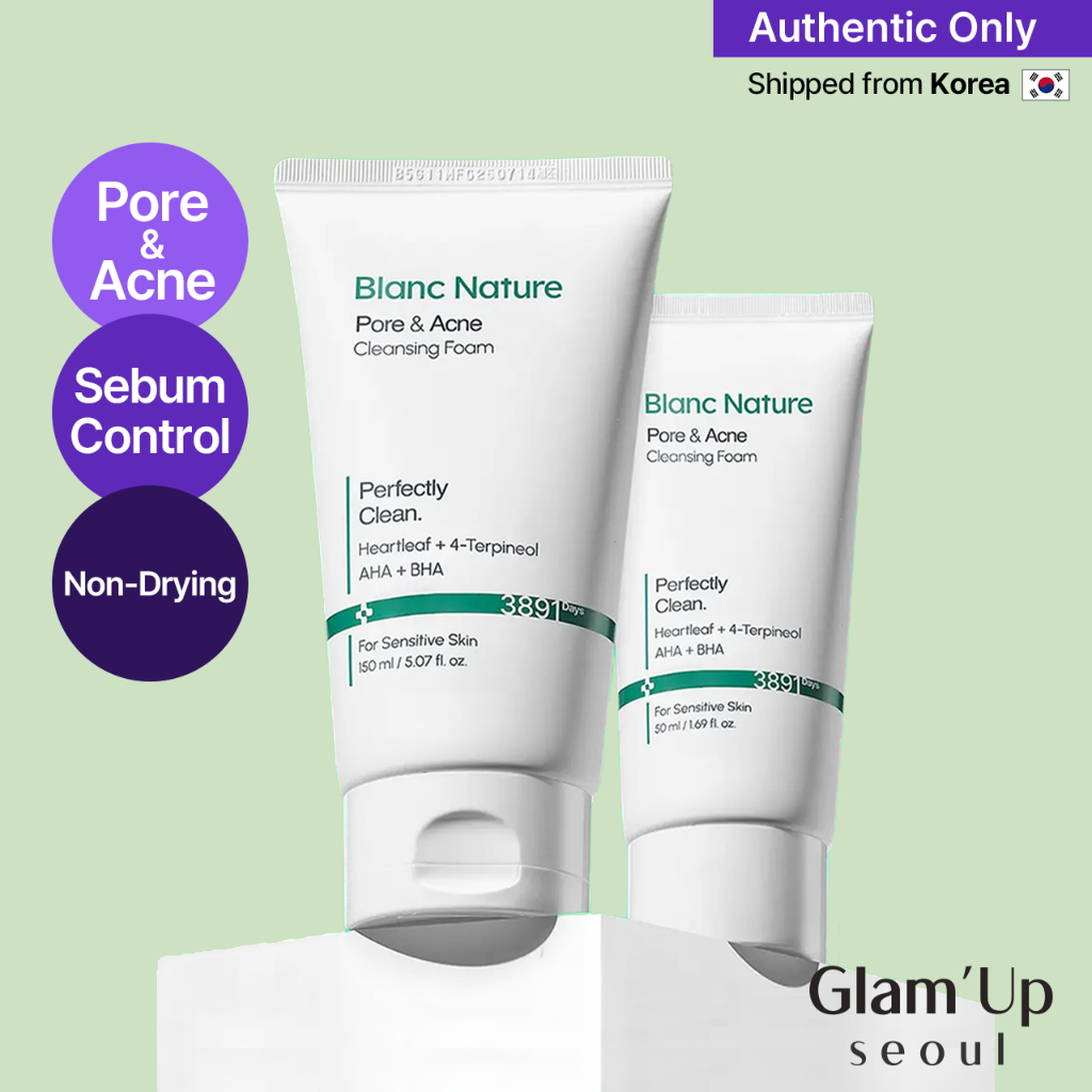 🇰🇷 [Blanc Nature] Pore & Acne Cleanser Foam 150ml + 50ml Sebum Control Non-Drying Facial Cleanser