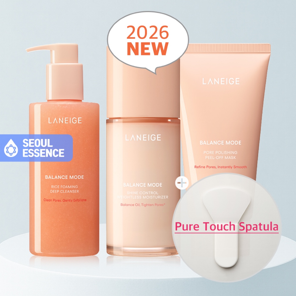LANEIGE Balance Mode Rice Foaming Deep Cleanser / Shine Control Wightless Moisturizer / Pore Polishing Peel-Off Mask