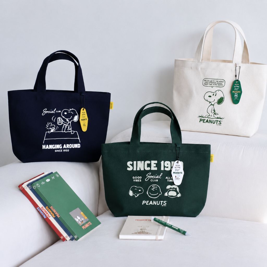 กระเป๋าโท้ต Peanuts Snoopy 75th Anniversary | กระเป๋า นิเวศน์ ผ้าน่ารักสําหรับช้อปปิ้ง&ของใช้ประจําว