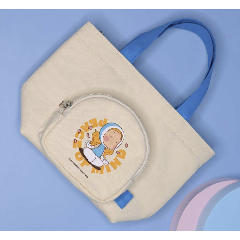 Yumis Cells Peaceful Mini Handle Cotton Picnic Bag Lunch Bag Tote Bag Picnic Tote for Office School 