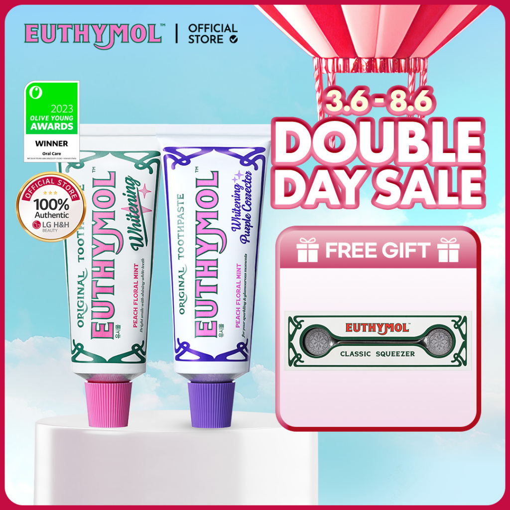 [EUTHYMOL] Whitening Toothpaste 2-Pack (pink1 + purple1,  106g each) | ยาสีฟัน, ยาสีฟันลักชัวรี่จากอังกฤษ | LG H&H BEAUTY
