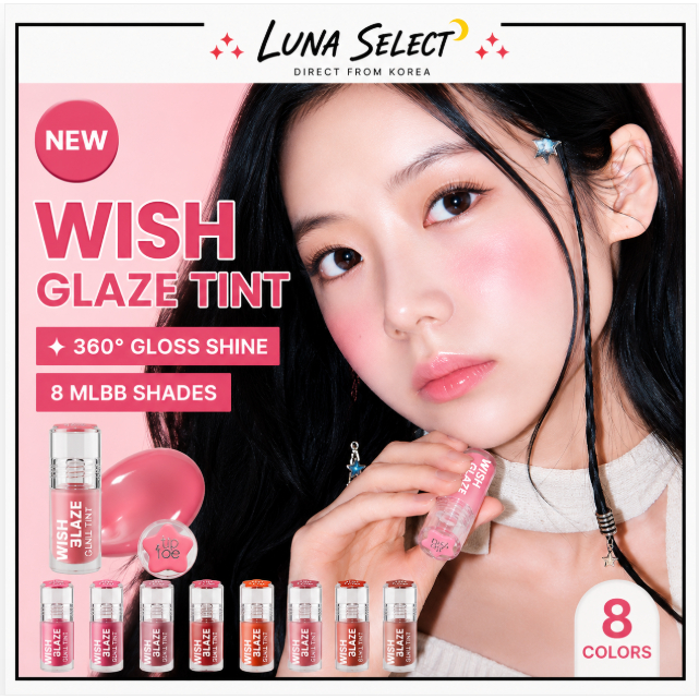 TIPTOEWish Glaze Tint Mini Lip Tint 8 สี 2.5g High Shine Glossy MLBB Daily Lip Makeup (201-208)