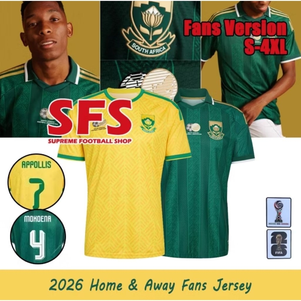 SFS คุณภาพสูง 2026 South Africa Jersey Men Football Soccer Jersey Sport Top แฟนรุ่น S-4XL