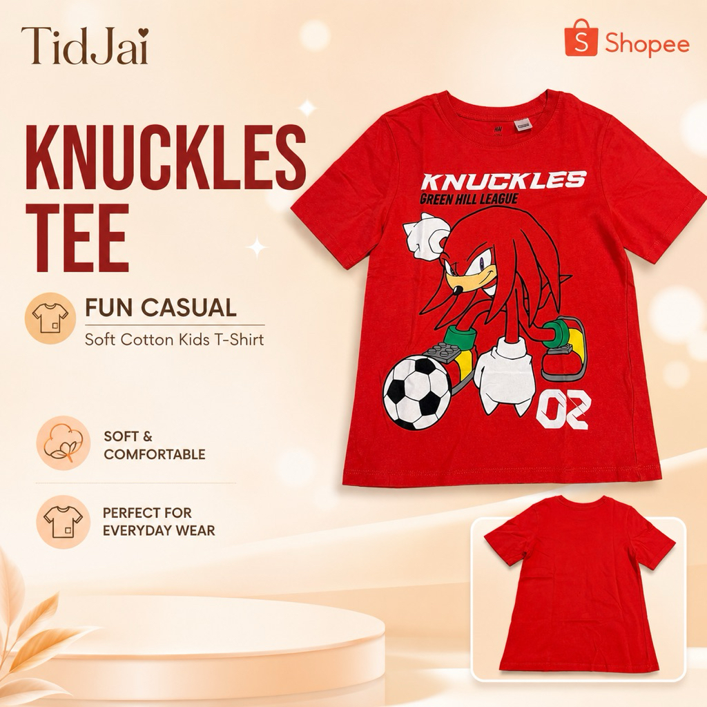 H&M x Knuckles (Sonic)  เสื้อแดงสดใส ตัวละคร Knuckles ขวัญใจเด็กๆ จาก Sonic 🥰 สีจริงสวยมาก ใส่แล้วเด