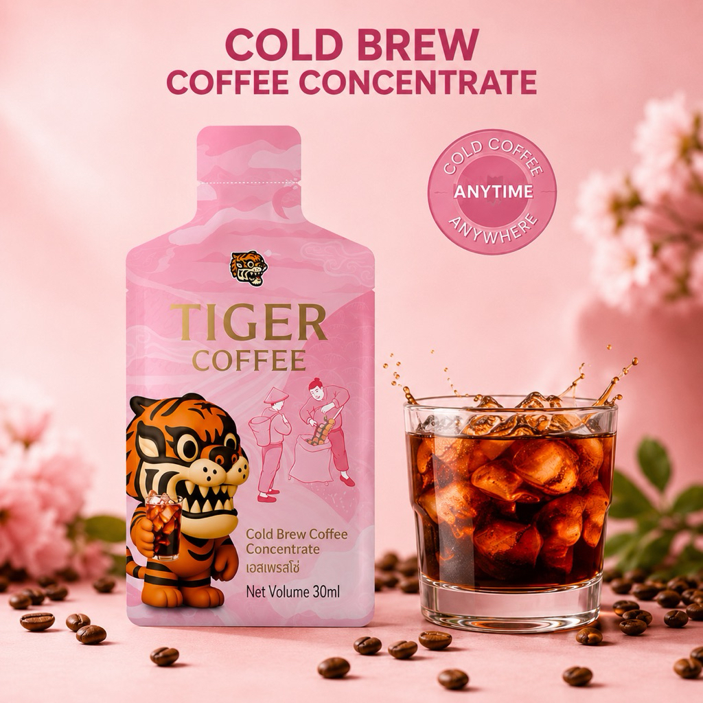 TIGER COFFEE Cold Brew Coffee Concentrate 0 Sugar 0 Fat 30ml × 7 Sachets