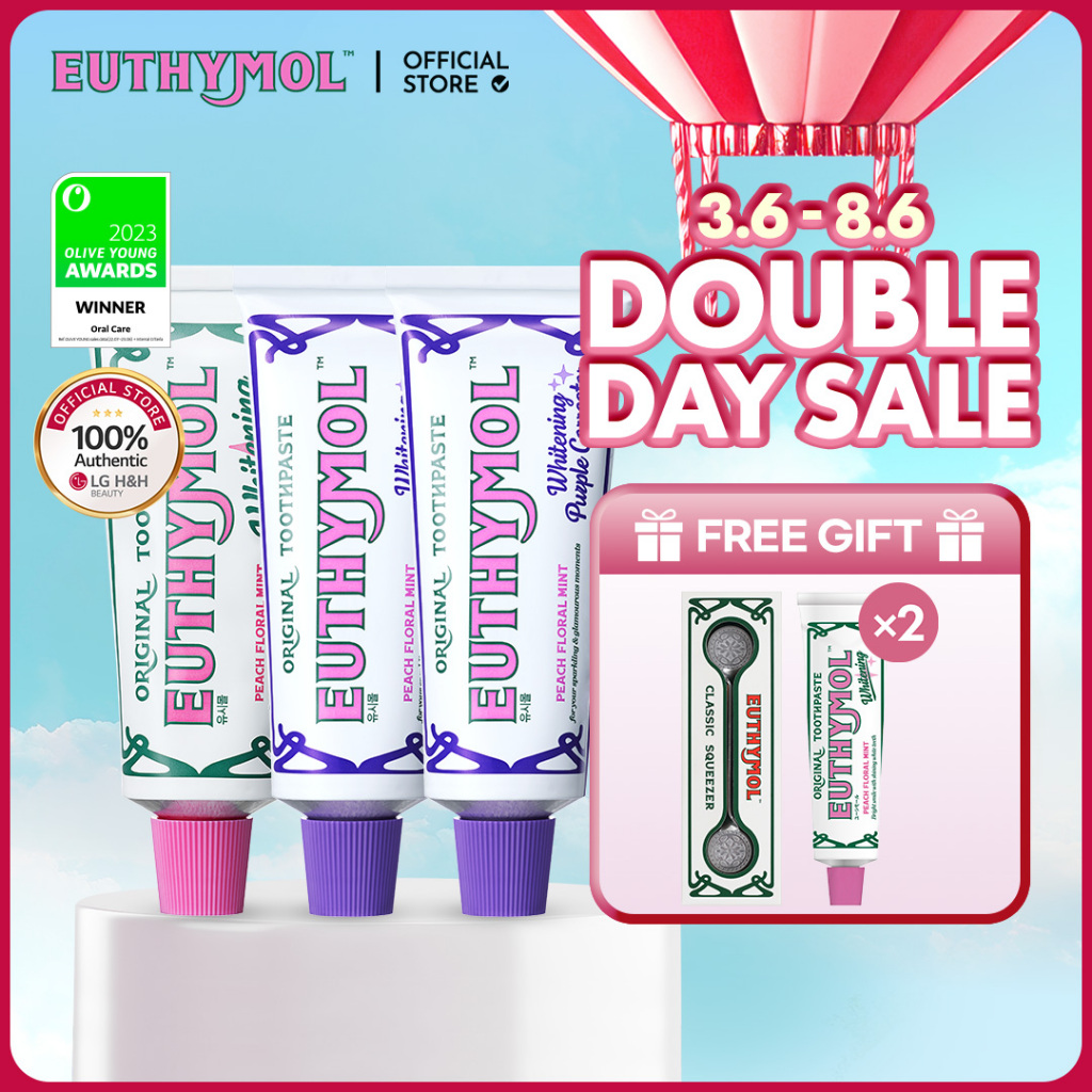 [EUTHYMOL] Whitening Toothpaste 3-Pack (pink1 + purple2,  106g each) | ยาสีฟัน, ยาสีฟันลักชัวรี่จากอังกฤษ | LG H&H BEAUTY