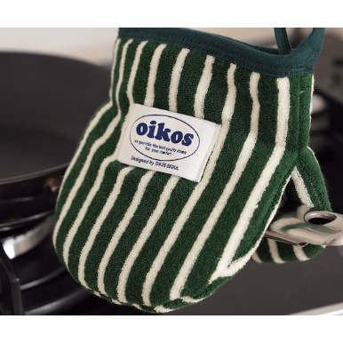 OIKOS Terry Stripe ถุงมือเตาอบห้องครัว 1 ชิ้นผ้าผ้านวมเบเกอรี่ Mitt ทนความร้อนผู้ถือหม้อสําหรับทําอา
