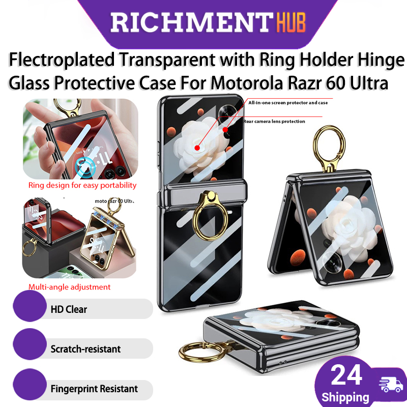 SG 24H SHIPLuxury Electroplated Full บานพับป้องกันเคสใสกล้องสําหรับ Motorola Razr 60 ULTRA/ 70 ULTRA