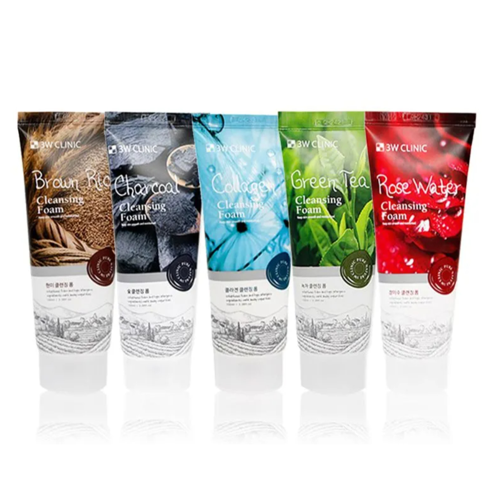 ซื้อ 1 แถม 1 [3W Clinic] Brown Rice/ Charcoal/ Collagen/Green Tea /Rose Water / Avocado Foam Cleanse