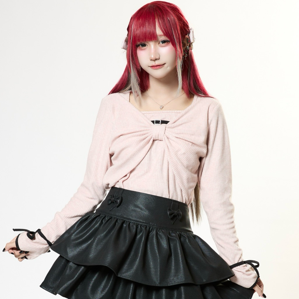 Rozalin Buckle Rib Top เสื้อไหมพรมแขนยาวตกแต่งสายคาด buckle