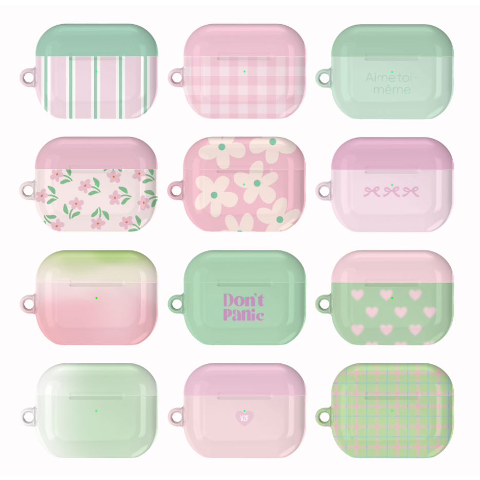 โรงงานภาพ - Pastel Heart Checkerboard ดอกไม้หูฟัง Hard Case เข้ากันได้กับ AirPods 1 2 3 Pro 2 / Gala