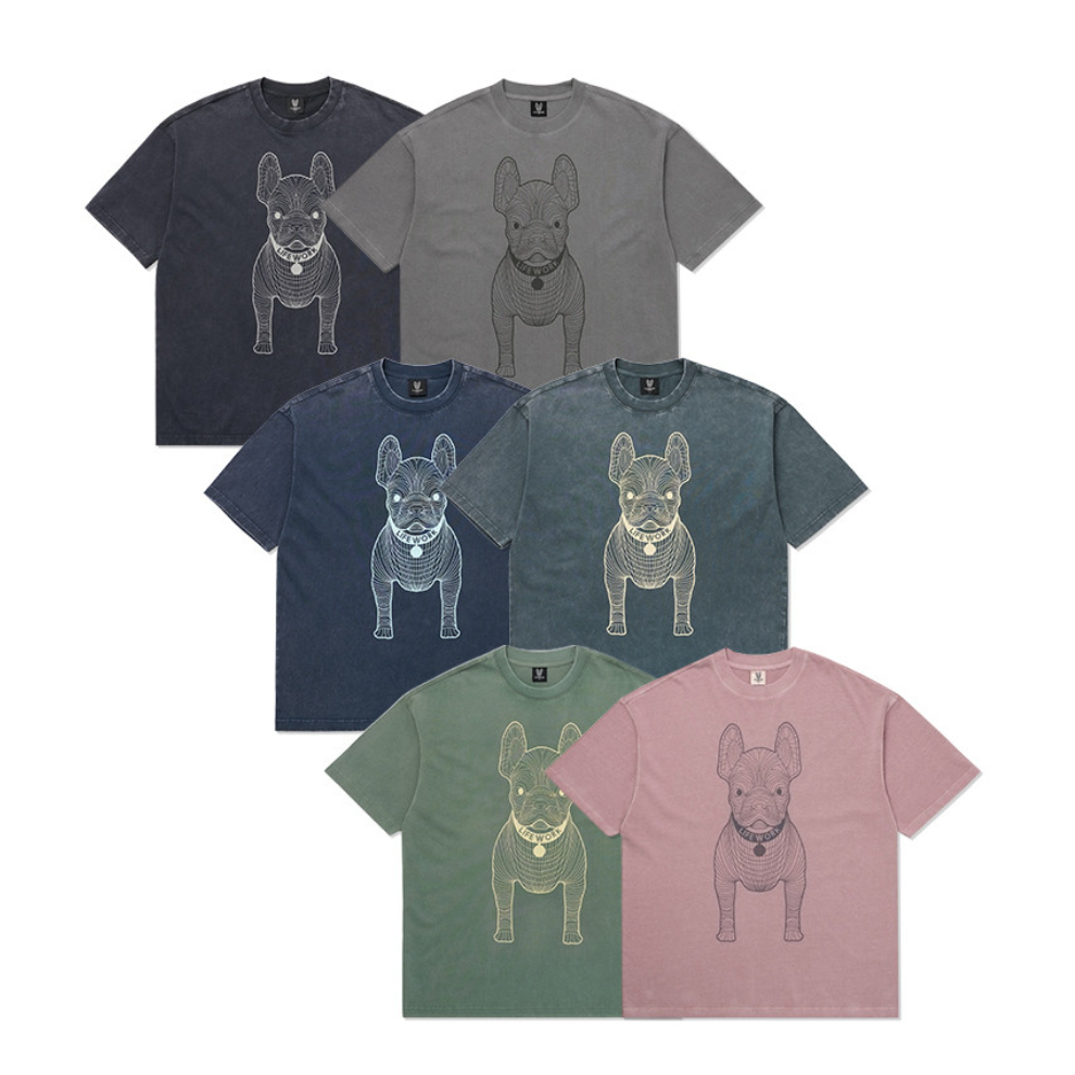 LIFEWORK KOREA การย้อมสี Big Radog เสื้อยืดแขนสั้น Unisex Oversize Fit Cotton Graphic Tee 6 สี LW265TS991