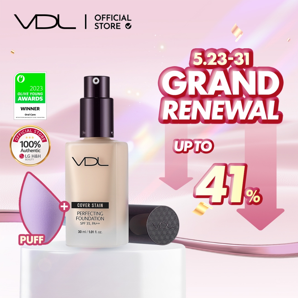 VDL Cover Stain Perfecting Foundation 30ml | รองพื้น ปกปิดดี ติดทน ผิวเนียน รองพื้นปกปิดดี ติดทนทั้งวัน ผิวเนียนสวย | Korean Long Lasting Full Coverage Foundation