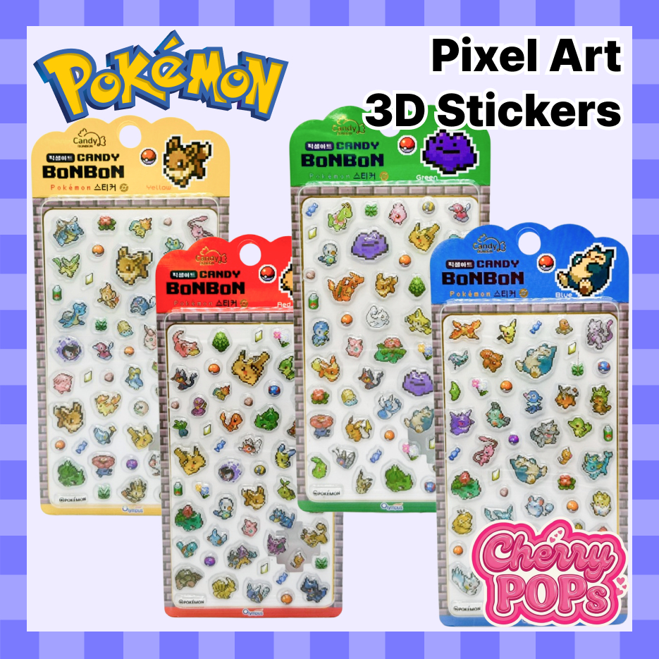 [โปเกมอน] Pixel Art 3D Candy BonBon Stickers - Retro Pixel Pikachu Eevee Ditto Snorlax Epoxy Sticker