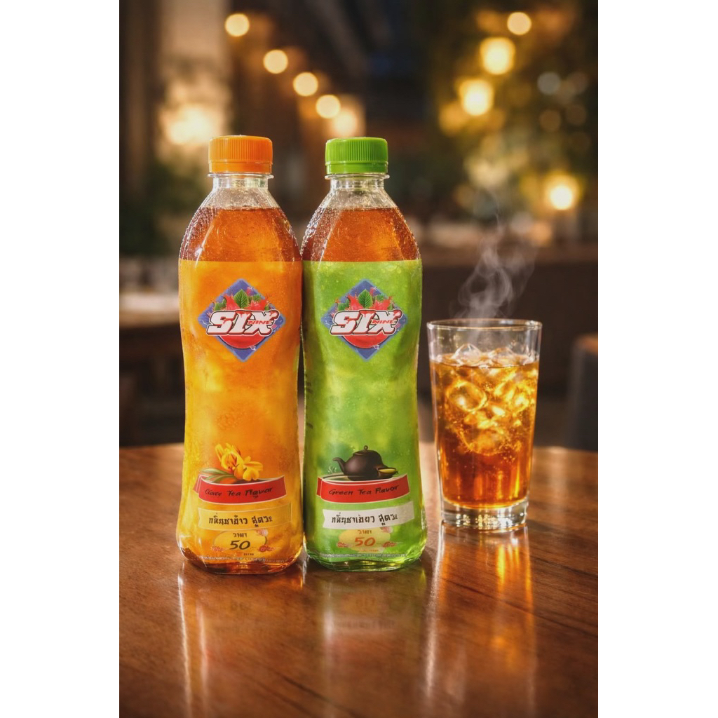 น้ำSix ชาเขียวขนาด800ml l4ขวดแถมสติกแปะแก้ว8ขวดแถมสะท้อนแสง