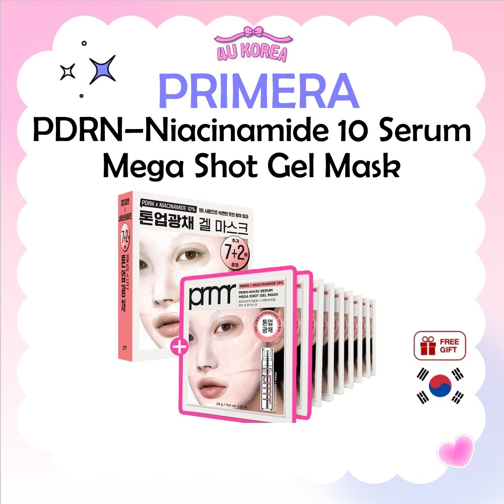 (+เซรั่ม 3ml) PRIMERA PDRN–Niacinamide 10 Serum Mega Shot Gel Mask – 4+1 แผ่น / K-BEAUTY
