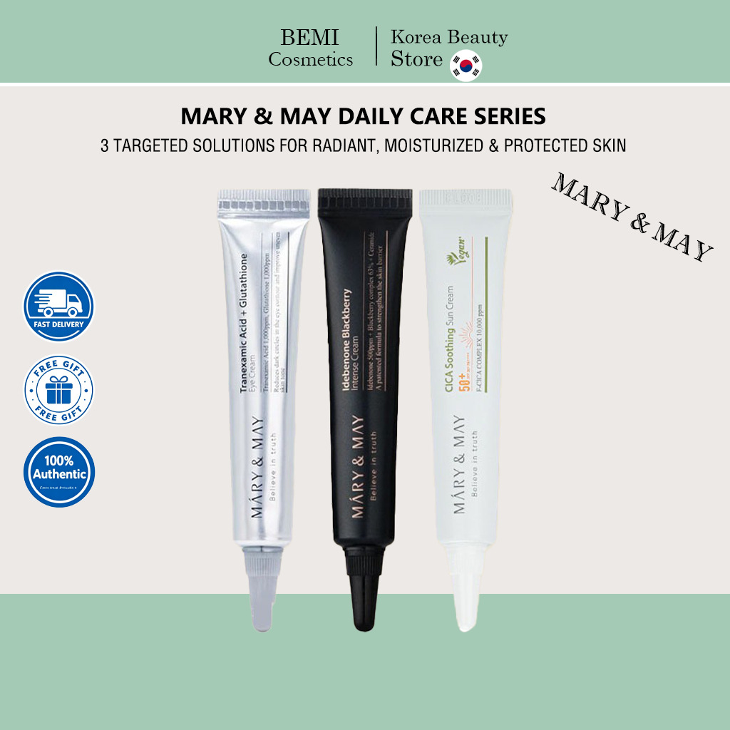Mary&May Trial Set 12g - Idebenone Cream / CICA Sun Cream / Glutathione Eye Cream | ซูทติ้ง แอนด์ ไบรท์เทนนิ่ง
