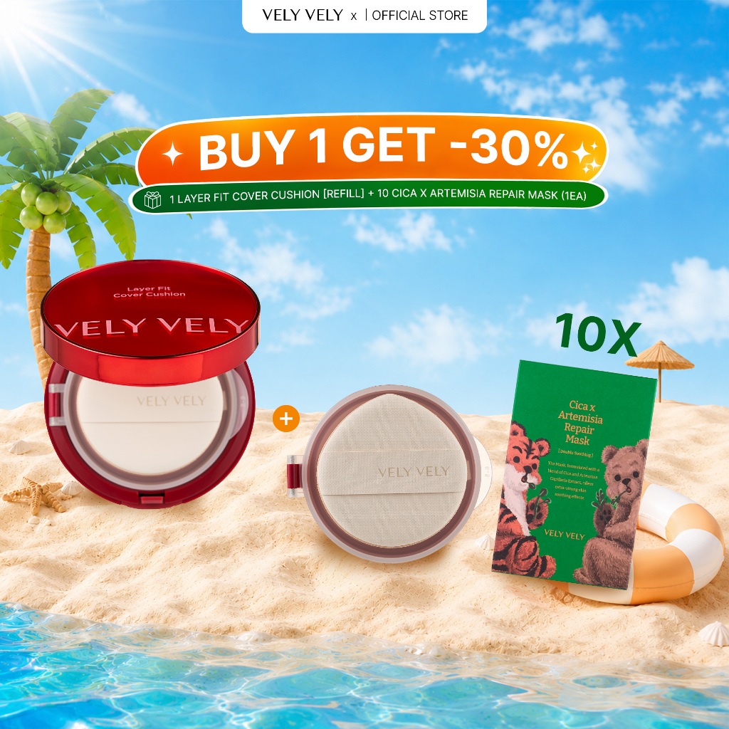 [VELY VELY] Layer Fit Cover Cushion Foundation 15g / 0.52 oz. ความติดใจ ให้มัน เนียน รู้สึก น้ํามันส่วนเกินที่ดูดซับ และกักเก็บยาวนาน