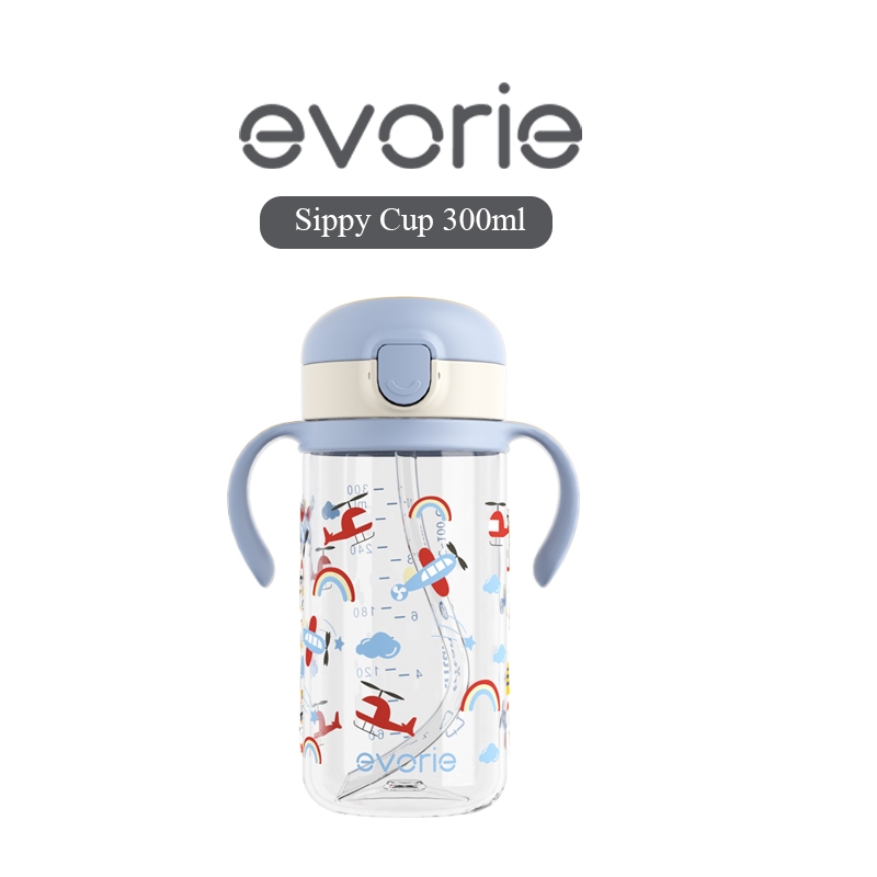 Evorie Tritan Sippy Straw Cup ขวดน้ําสําหรับเด็กวัยหัดเดินสําหรับเด็ก 1-4 ปี 300mL Cloud Pilot