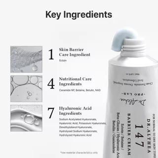 Dr.Althea 147 Barrier Cream 15ml | เดลี่ สกิน แบริเออร์ แคร์ | ฟันล แอคเน่ เซฟ | ให้ความชุ่มชื่นล้ําลึกด้วยกรดไฮยาลูโรนิกและเซราไมด์