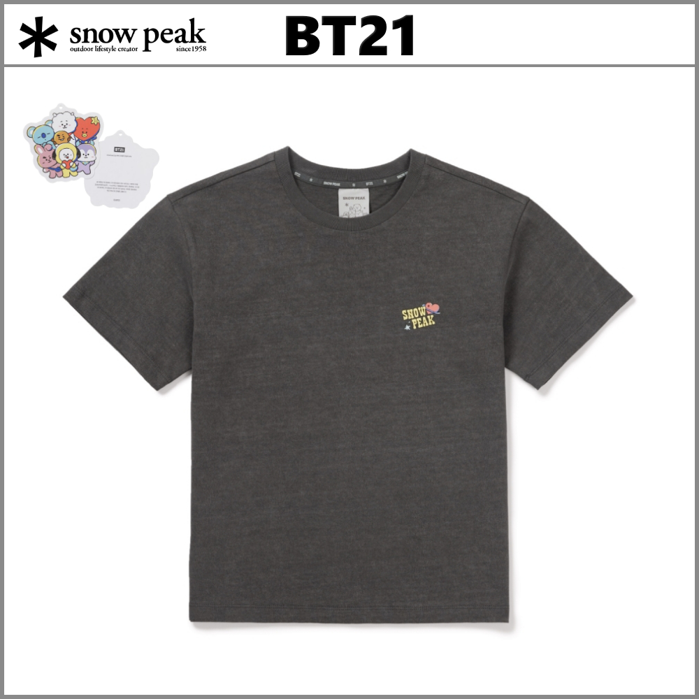 SNOW PEAK BT21 Kids Graphic T Shirt Premium Cotton Children Short Sleeve Tee Charcoal