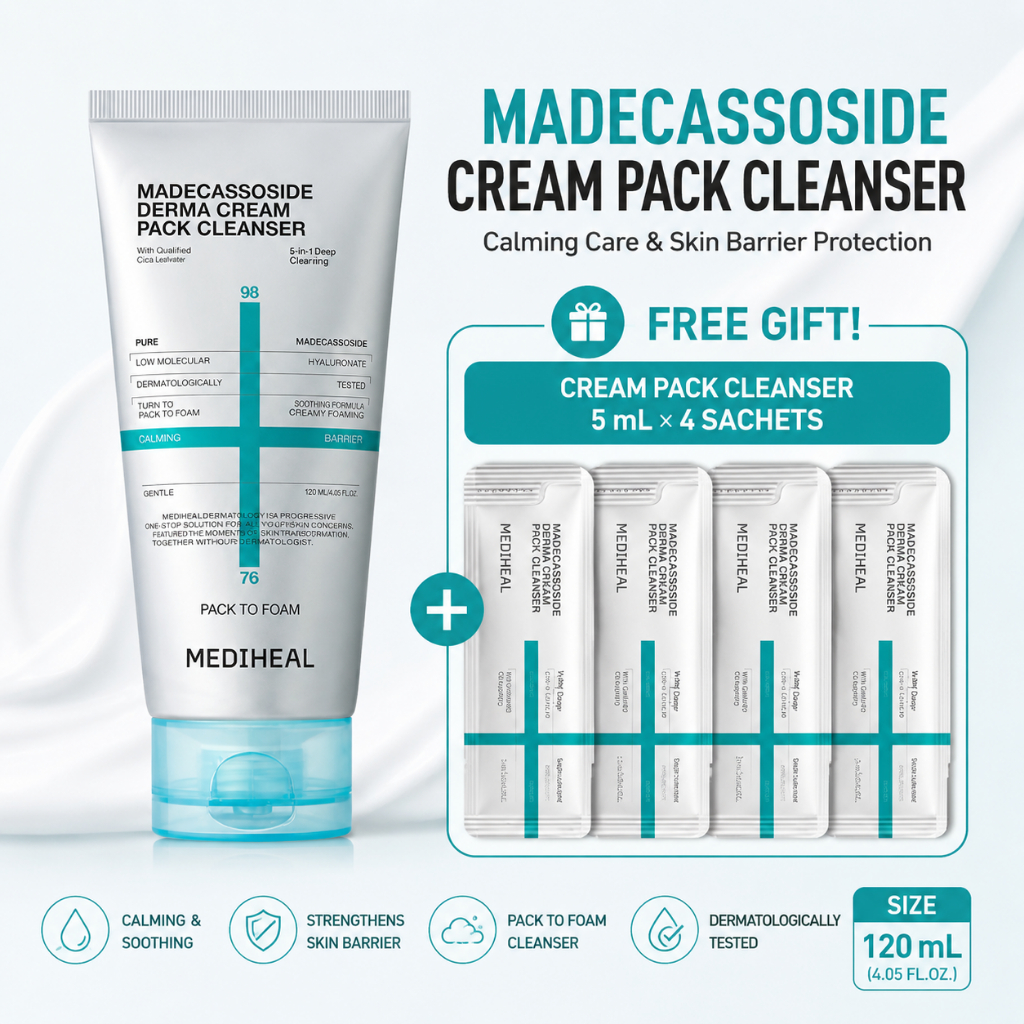 [MEDIHEAL] Madecassoside Derma Cream Pack Cleanser 120 mL พร้อม (5mL x4pcs Sachets) / K-BEAUTY