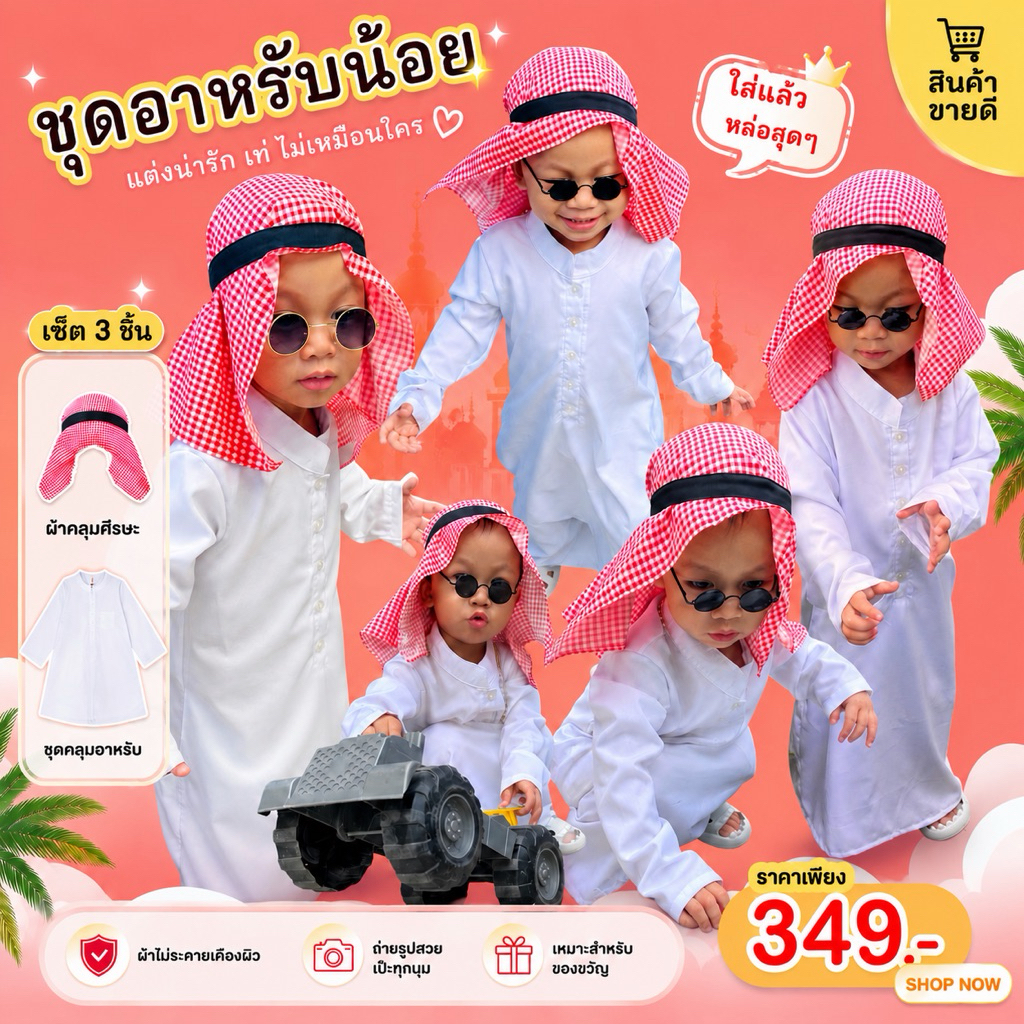 ⭐️พร้อมส่ง ชุดดูไบเด็ก เจ้าชายดูไบของเด็ก ใส่แล้วดูรวย มีหลายไซส์ให้เลือก