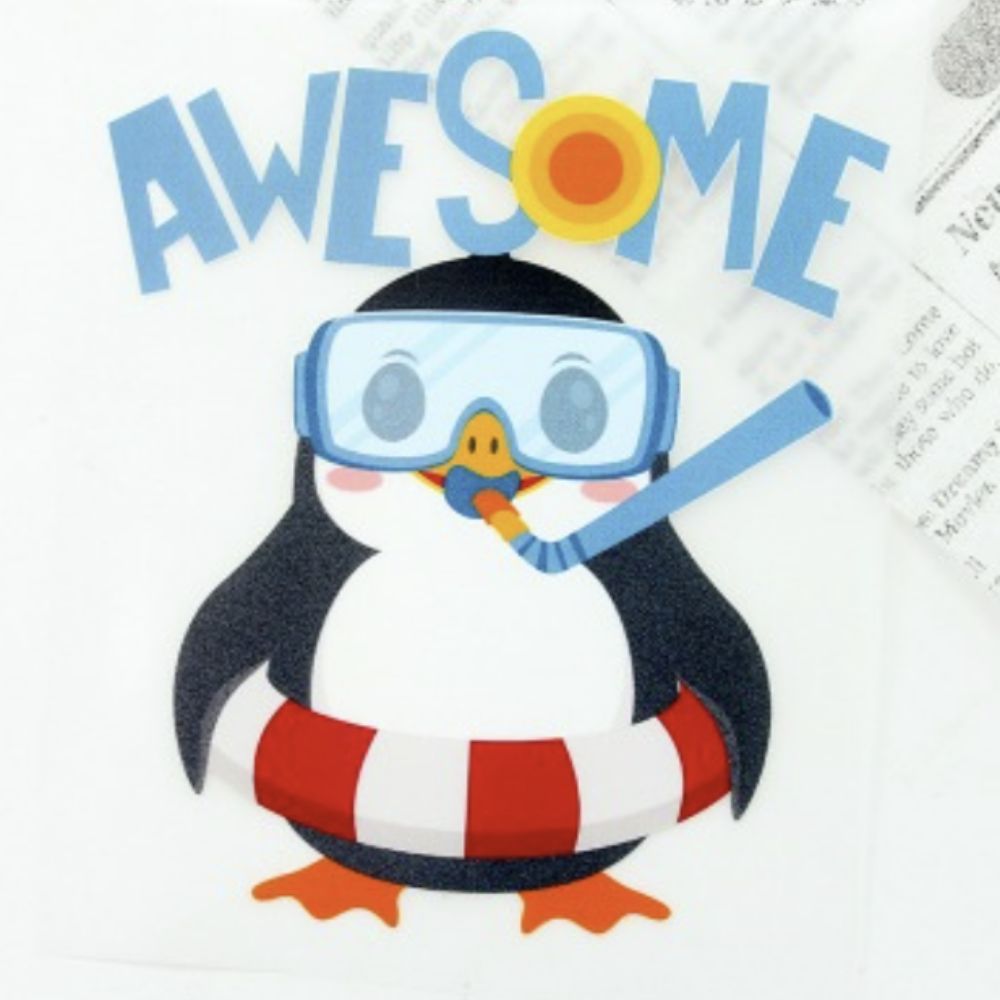 <Awesome Penguin/Iron-on vinyl>น่ารักAwesome Penguin 3Dกระดาษถ่ายโอนความร้อนสติกเกอร์รีดการ์ตูนสัตว์