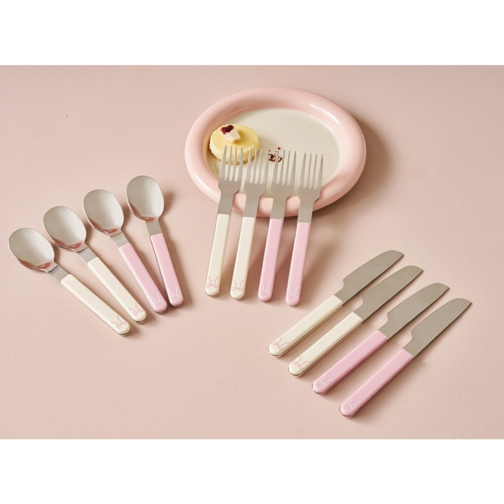 [MODERN HOUSE] Sugar Tart Ribbon Cutlery Dessert Set 12P Pink Cream