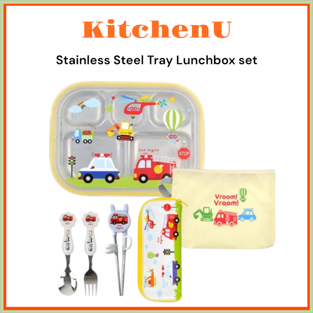 KitchenU Vroom Vroom ถาดสแตนเลส ปิ่นโต/กล่องข้าว+ชุดช้อนส้อม