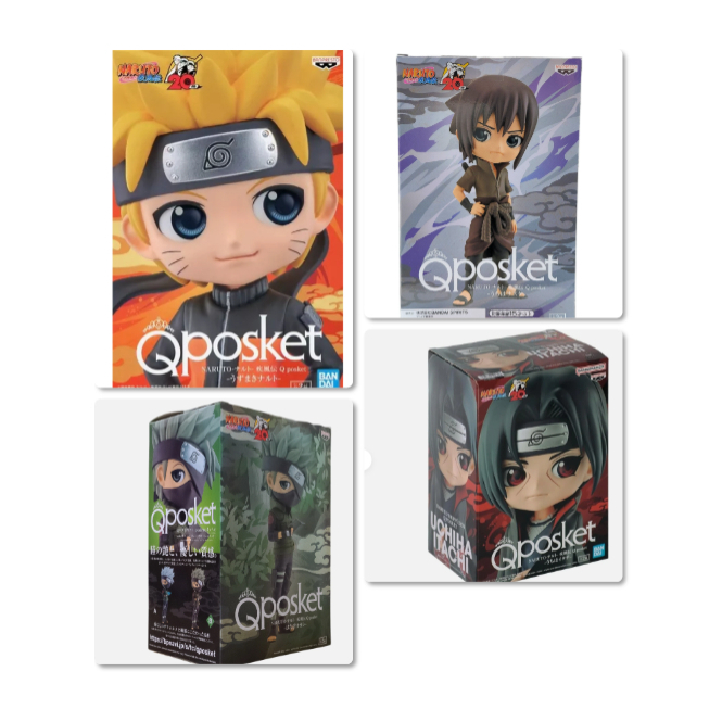 BANDAI Banpresto Qposket ฟิกเกอร์นารูโตะสะสม-Uzumaki Naruto, Hatake Kakashi, Uchiha Itachi & Uchiha 