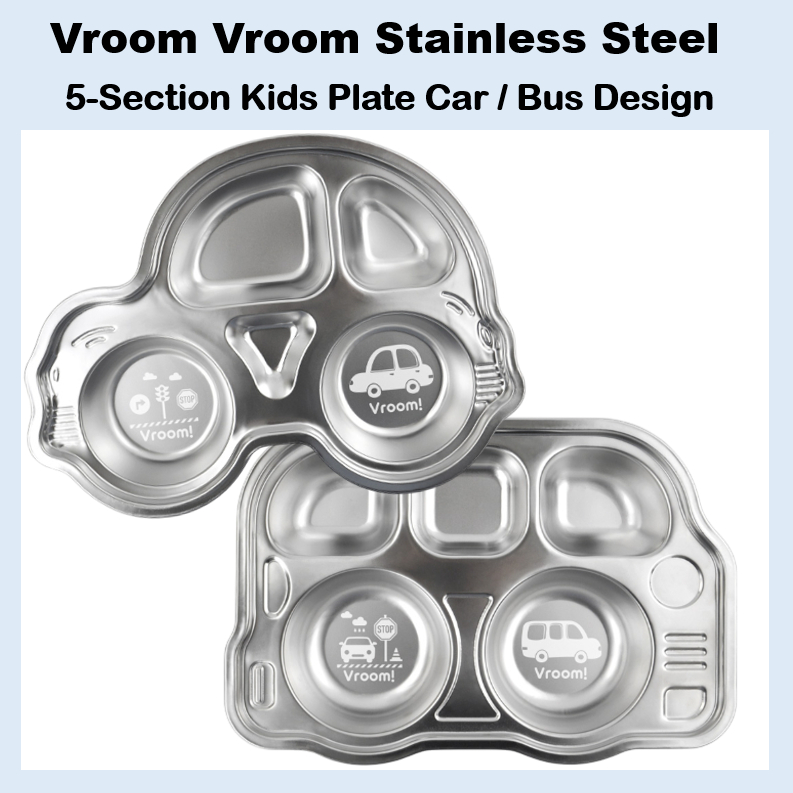 [WONDERJOY] KitchenU Vroom Vroom Stainless Steel 5 ส่วน Kids Plate Car / Bus Design