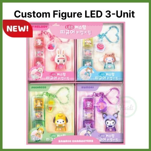 [Sanrio] พวงกุญแจปุ่มกด พวงกุญแจ Sanrio รูปแบบกําหนดเอง LED 3-Unit | ชุดฟิกเกอร์ LED สําหรับตกแต่ง | พวงกุญแจแอคชั่นฟิกเกอร์สะสมเฉพาะ